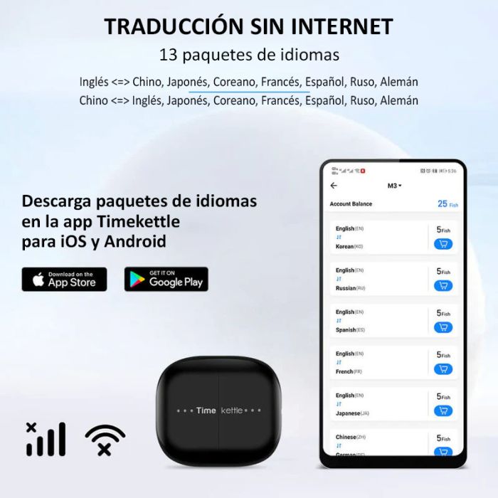 Наушники переводчик Timekettle M3 синхронный перевод, музыка, звонки, до 40 языков, офлайн Black